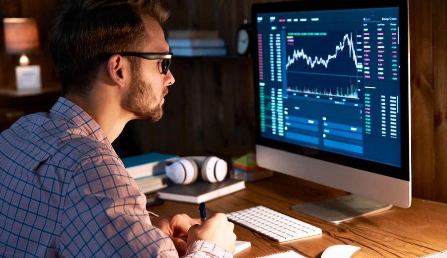 Man analyzing data on computer